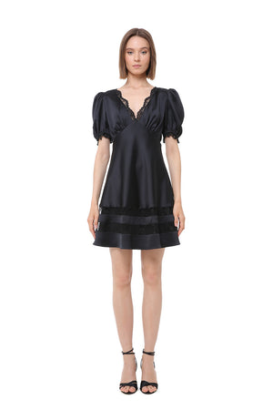 Elin Silk Short Sleeves Mini Dress With Lace Details
