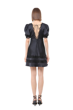 Elin Silk Short Sleeves Mini Dress With Lace Details