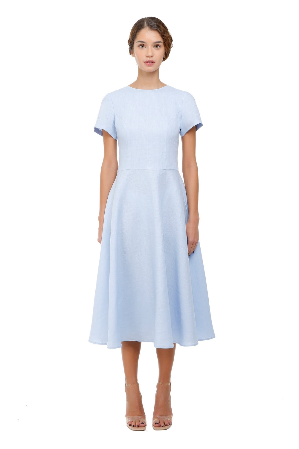 Amara Sky Blue Linen Midi Dress YASYA MINOCHKINA Amara Sky Blue Linen Midi Dress YASYA MINOCHKINA