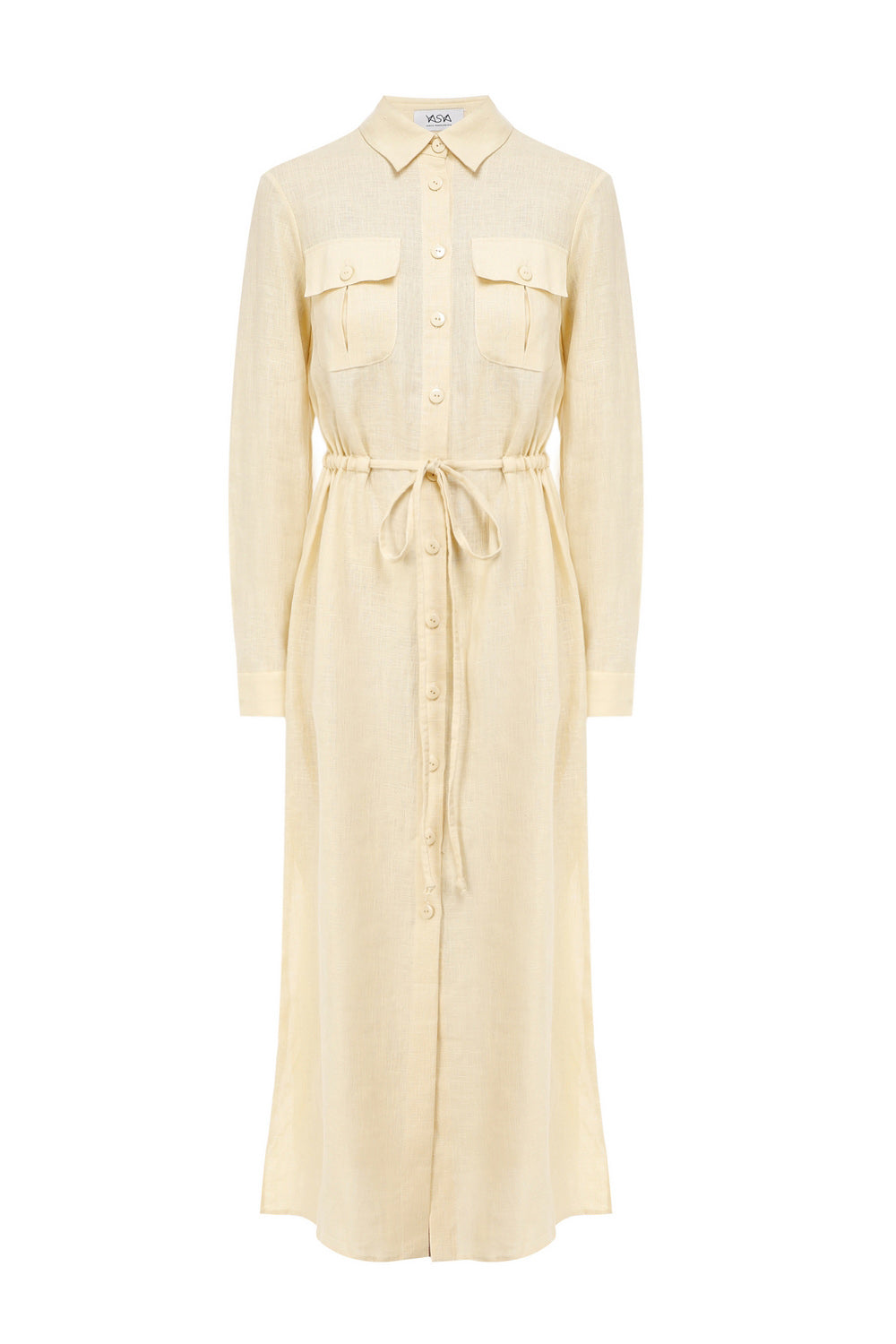 LP Light Yellow Linen Midi Shirt Dress M/L LP Light Yellow Linen Midi Shirt Dress M/L