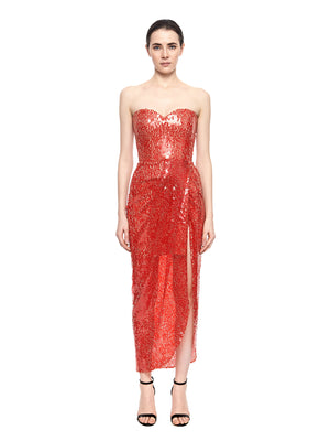 Amora Strapless With Sequin Midi Gown