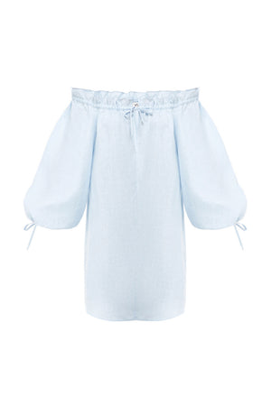 La Reserve Off Shoulder Sky Blue Linen Dress