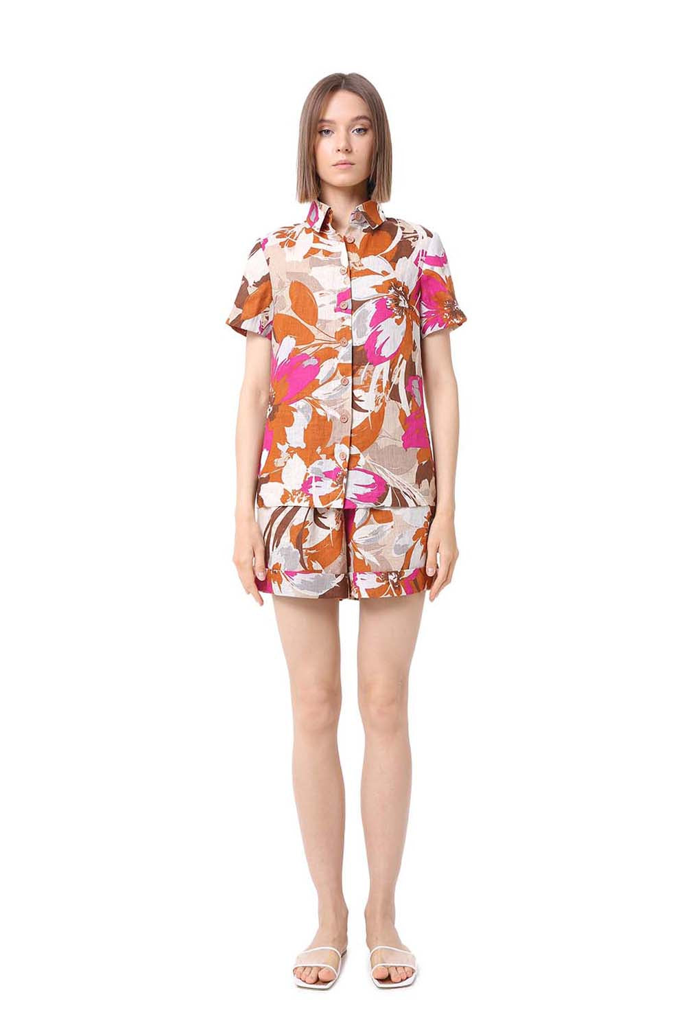 Floral Print Shorty Linen Costume