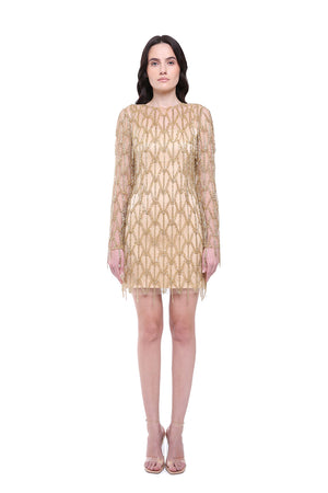 embellished long sleeve mini dress Pearl Embellished Mini Dress