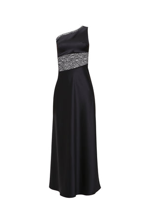 asymmetric lace panel midi dress Satin Lace Panel Dress