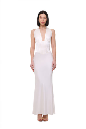 ivory corset maxi dress Lace & Beads corset drop hem maxi dress in ivory