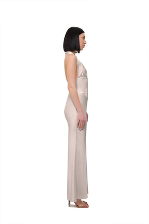 sachin and babi light blue dress Champagne Beaded Corset Gown