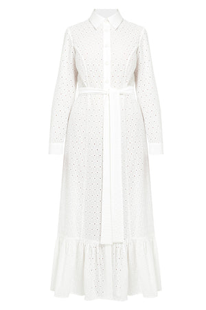 Beatrice White Cotton Midi Shirt Dress