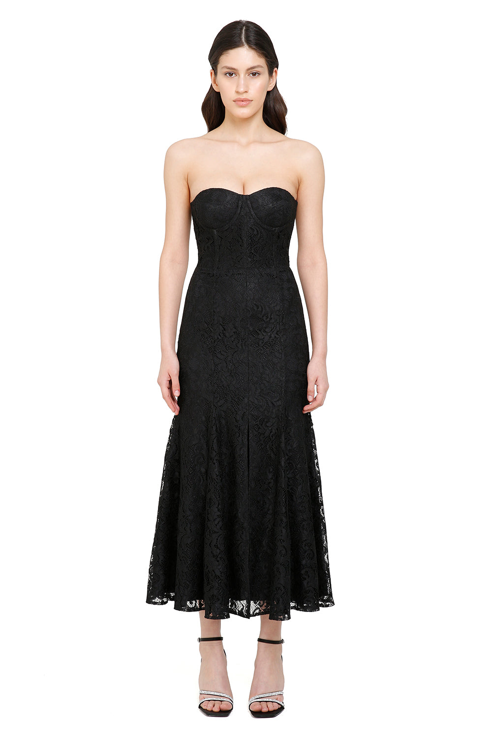 Vog Black Lace Corset Midi Dress