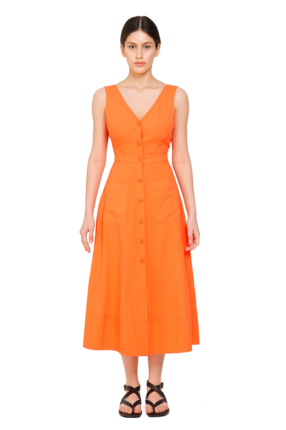 Gia Orange Cotton Midi Dress