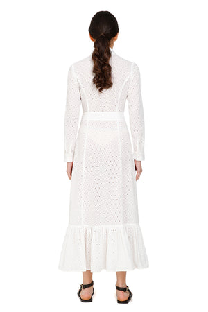 Beatrice White Cotton Midi Shirt Dress