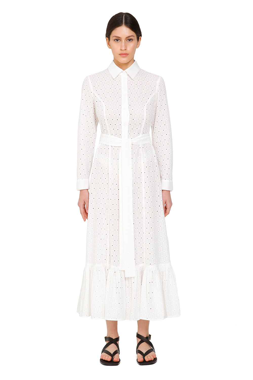 Beatrice White Cotton Midi Shirt Dress