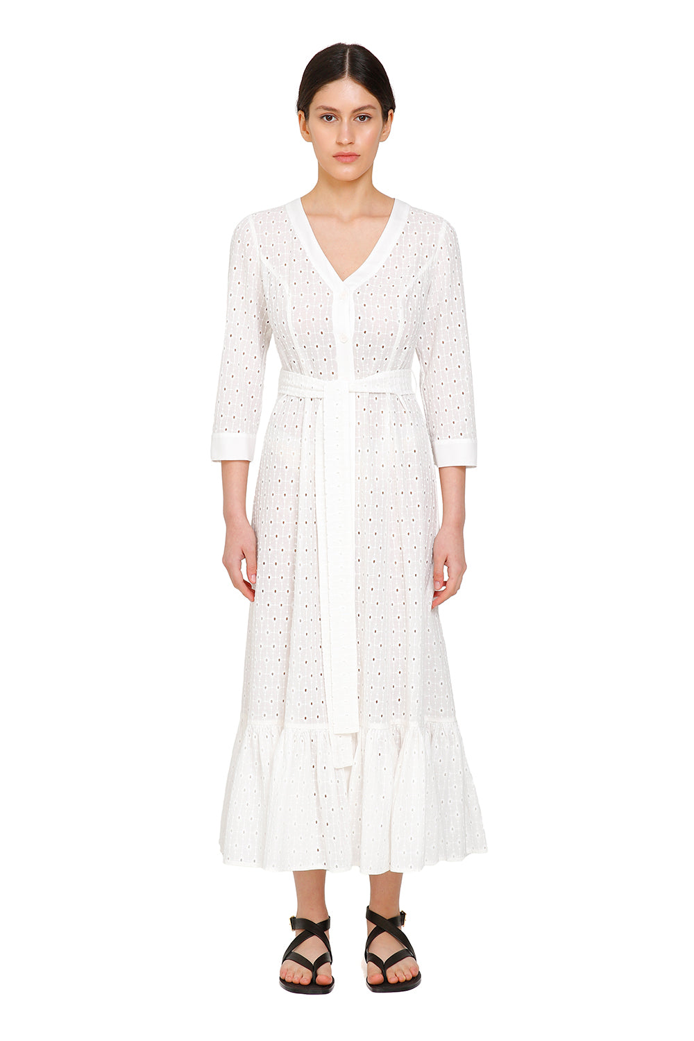 Beatrice 2 White Cotton Midi Shirt Dress