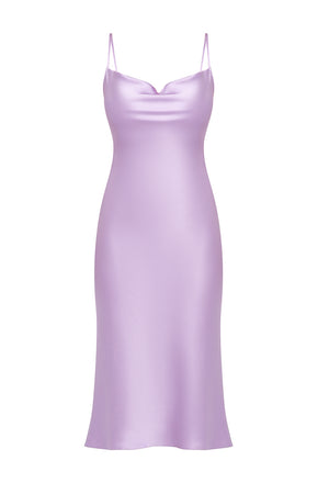 lavender silk slip dress Elegant Lavender Satin Gown With V-neck Detail on Luulla