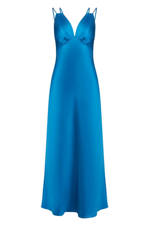 Eden Roc Steel Blue Midi Silk Dress