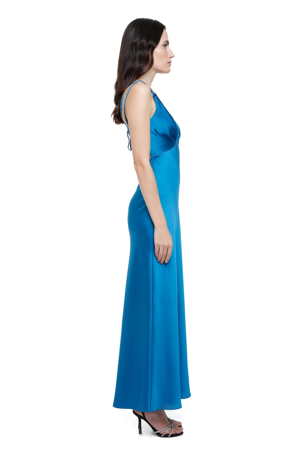 Eden Roc Steel Blue Midi Silk Dress