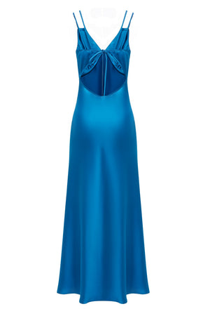 Eden Roc Steel Blue Midi Silk Dress