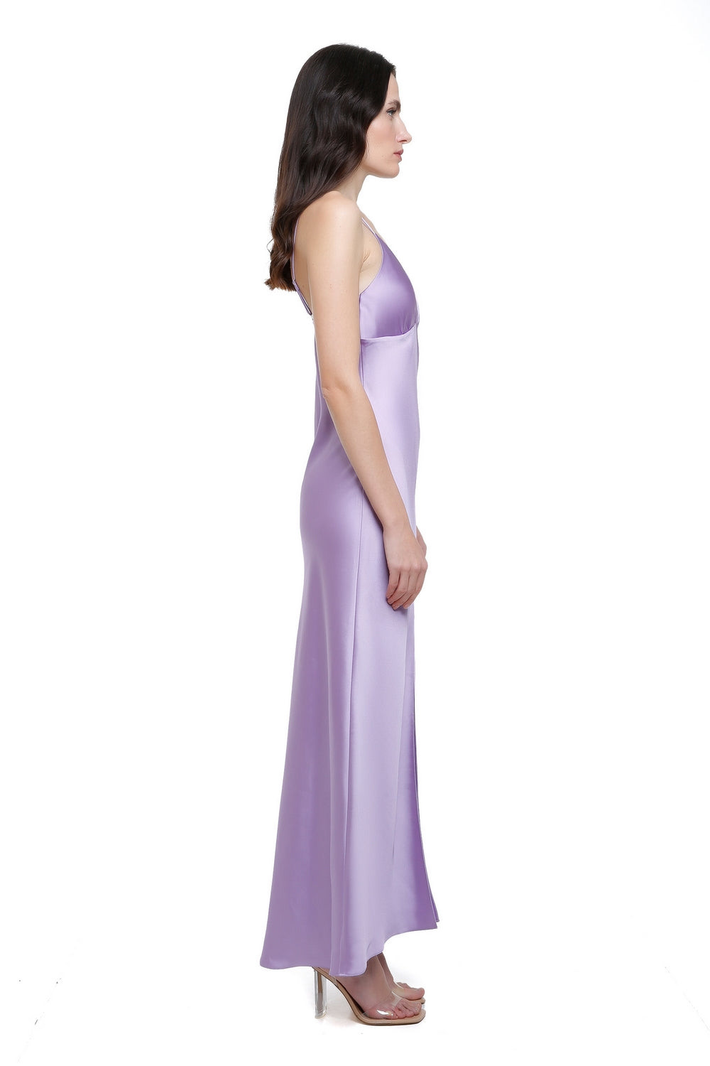 purple silk midi dress Purple Satin Slip Dress with Side Slit, Backless Midi for Special Occasions