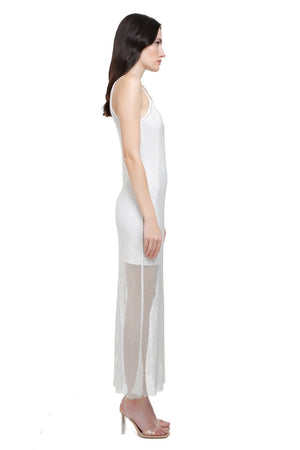 Adana White Crystal Mesh Midi Dress
