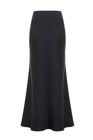 Aura Black Low-Rise Silk  Maxi Skirt