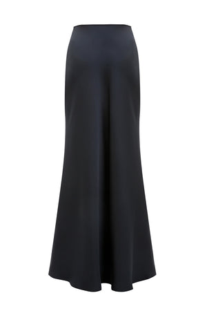 Aura Black Low-Rise Silk  Maxi Skirt