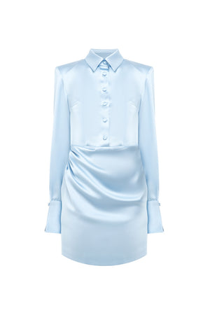 Linda Sky Blue Shirt Dresses Side Drape