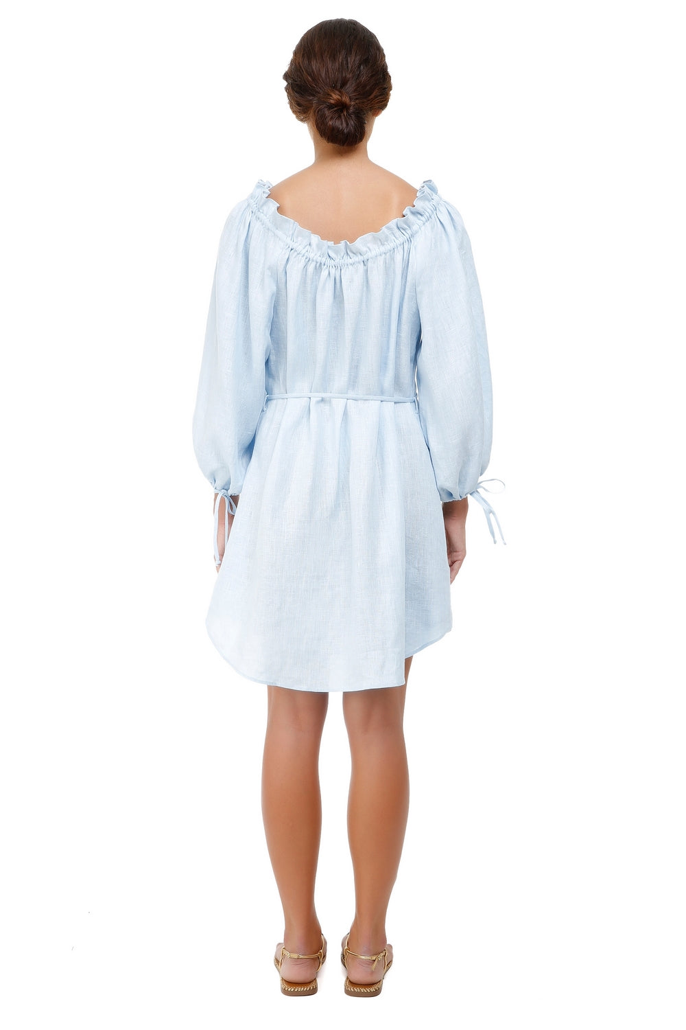 La Reserve Off Shoulder Sky Blue Linen Dress XL La Reserve Off Shoulder Sky Blue Linen Dress XL