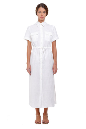 LP White Short Sleeve Linen Midi Shirt Dress