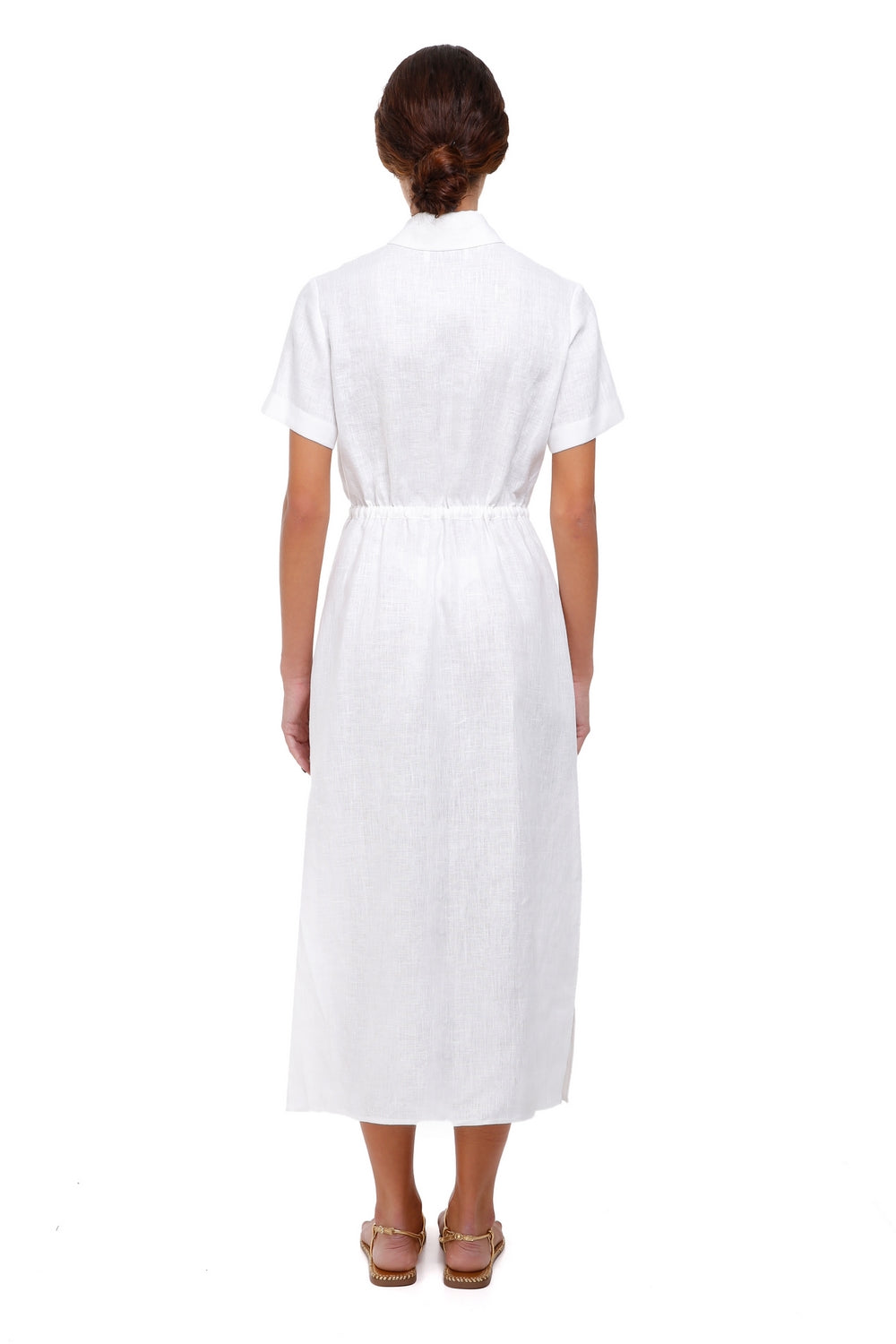LP White Short Sleeve Linen Midi Shirt Dress