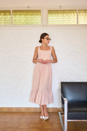 Jane Beige Cotton Midi Dress