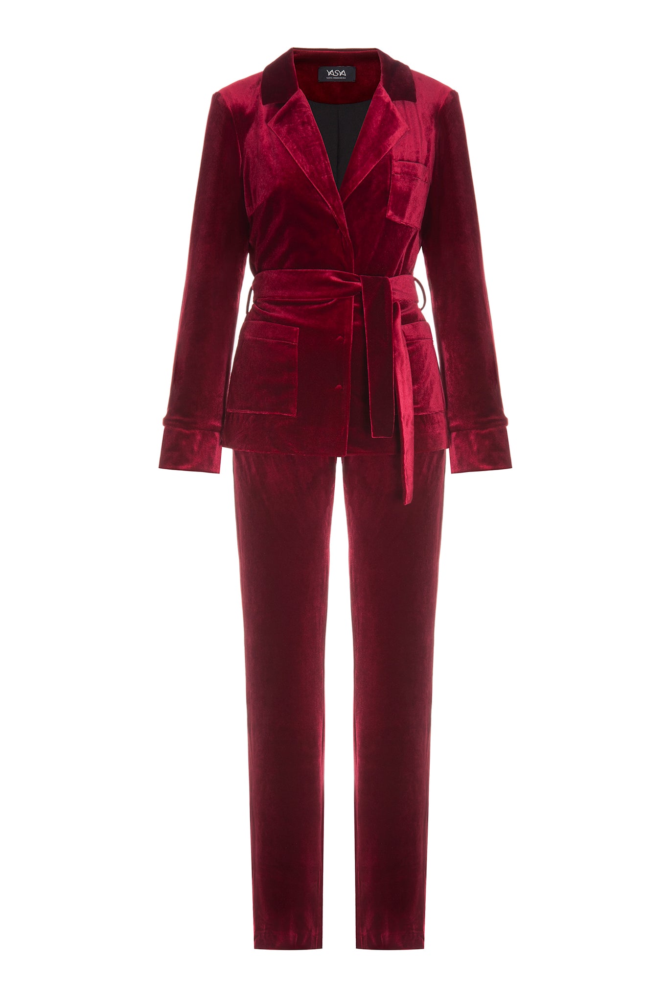 Wine Red Velvet 3-Piece Pant Suit For Women – Office Business Formal Wear, Custom Sizes Available